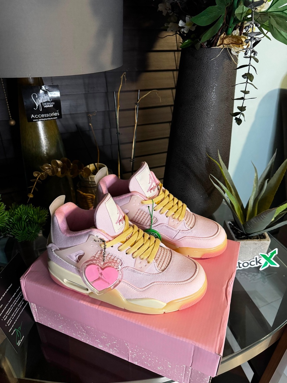 Jordan Pink and Yellow Women's Sneakers with Heart Charm